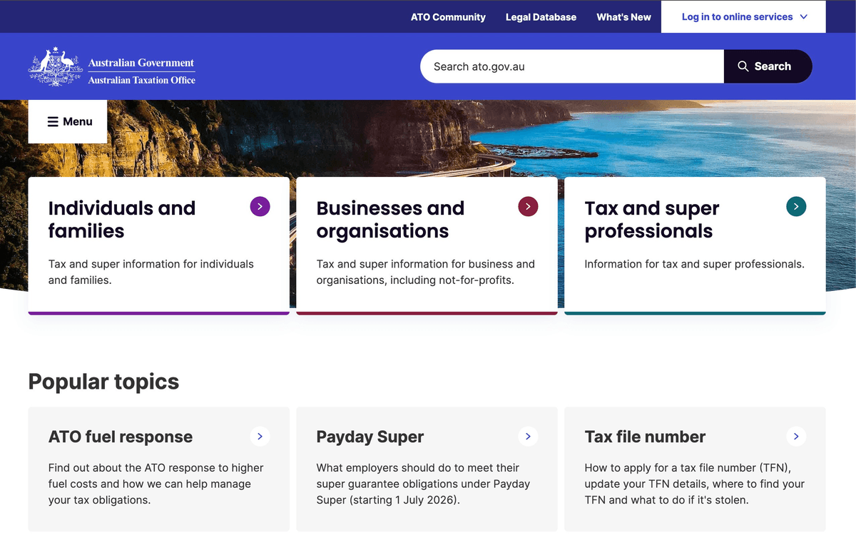 ATO 공식 사이트 — ato.gov.au 홈페이지
